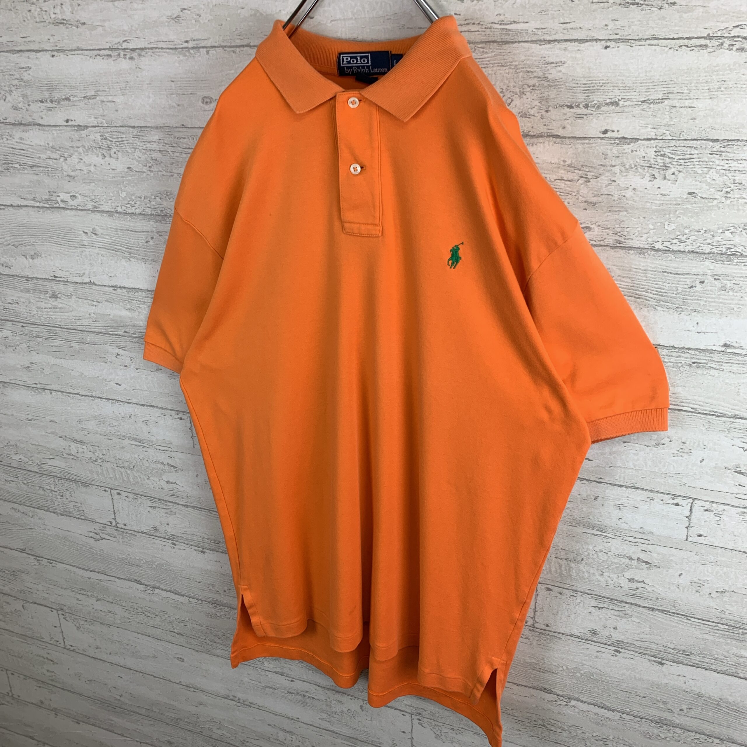 古着 90s ポロ ラルフローレン ポロシャツ 刺繍 オレンジ USサイズ 